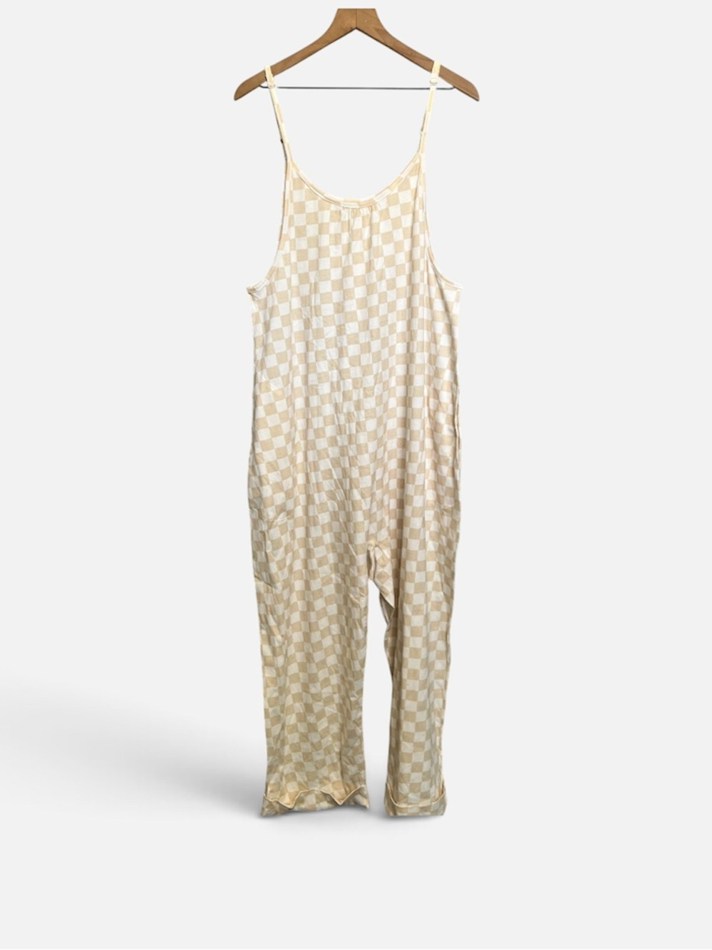 Chelsea & violet Beige Checkered Linen-Blend Jumpsuit Size XL NWT